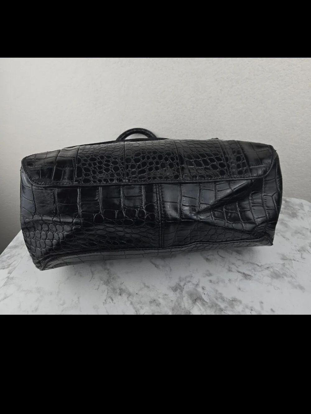 GUESS Black Croc-Embossed Top Handle Satchel with Charm